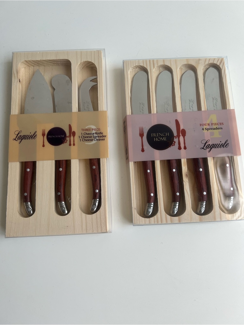 Laguiole Cheese Knife and Spreader Sets with Brown Handles